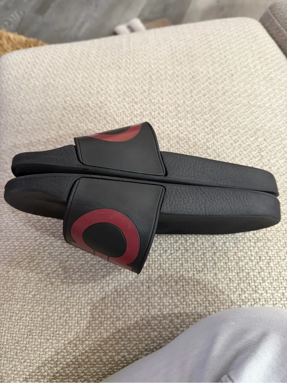 Salvatore Ferragamo Black with Red Logo Slide Sandals